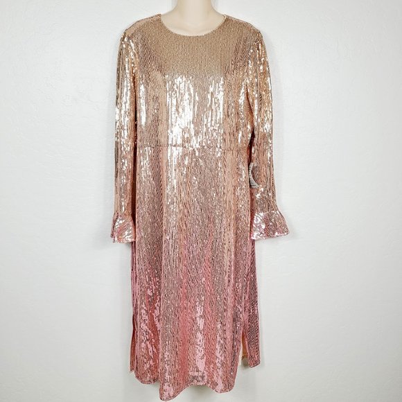 Rachel Parcell Rose Gold Sequin Long Sleeve Dress - Picture 2 of 7